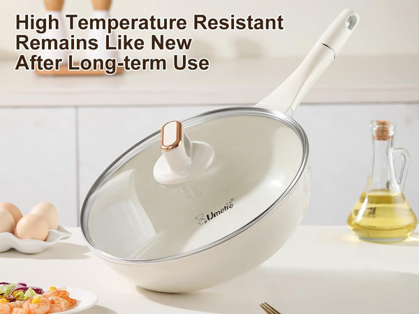11 INCH Nonstick Wok Pan with Glass Lid, Deep Ceramic Coated Skillet | Induction Gas Electric Stove Compatible, Stay Cool Handle, Dishwasher Safe Cooking Fry Pan for Stir Fry Steak Eggs9