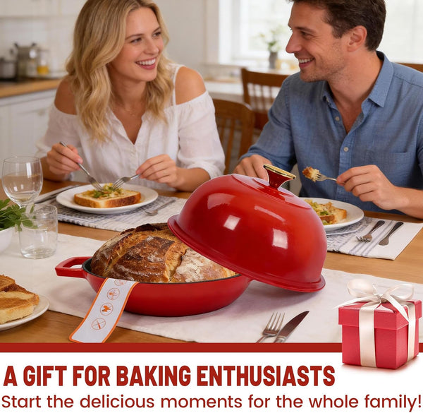 Cast Iron Bread Oven, Enameled Dutch Oven for Baking Sourdough Bread with Dome Lid & Complete Accessory Kit for Bread, 5QT (Red)7