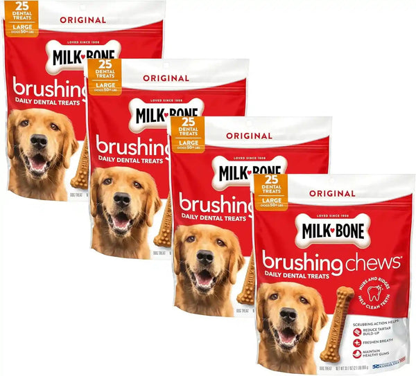 Milk-Bone Brushing Chews Large Daily Dental Dog Treats, 33.7 Oz Bag | 25 Treats, Chicken Flavored, VOHC Accepted Dental Chews, Helps Clean Teeth and Freshen Breath, for Large Dogs 50 Lbs and Up11