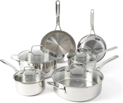 Castelle 10 Piece 18/8 Durable Stainless Steel Induction Safe Non-Toxic Triply Bottom Kitchen Pots and Pans Cookware Set - Dishwasher Safe1