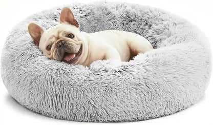 Love'S Cabin Calming Cat Bed for Indoor Cats, Anti-Anxiety Donut round Dog Bed, Fluffy Faux Fur Washable Pet Bed for Small Medium Dogs and Cats, Grey, 20In1