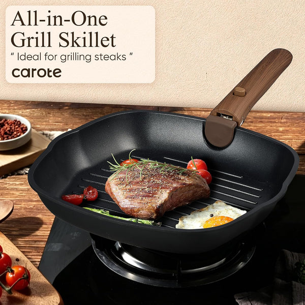 23Pcs Pots and Pans Set Non Stick, Cookware Set Detachable Handle | Grill Pan, Induction Compatible, Dishwasher & Oven Safe, Space Saving, Camping Cooking Set, Kitchen Set, Black6
