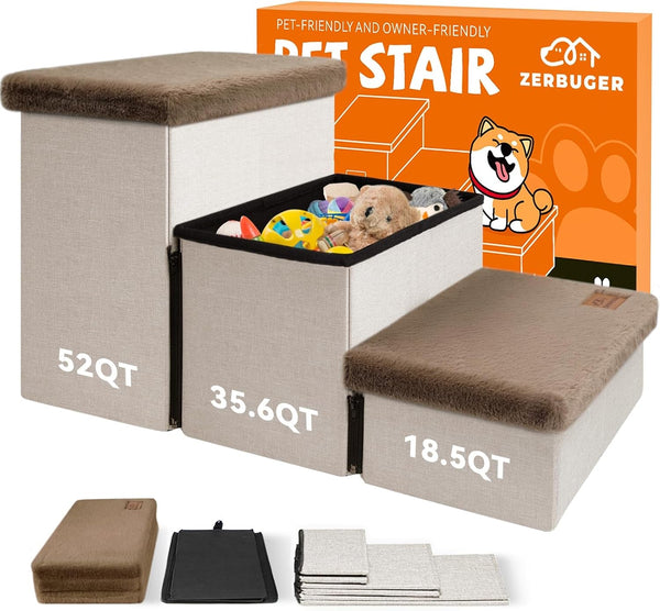 Zerbuger Wider Dog Ramp for High Bed with Storage 18" H, Foldable Dog Stairs for Small Medium Large Older Senior Animal, Sturdy Dog Step for Climbing Bed or Couch, Arthritis-Friendly (Gray, No Condo)13