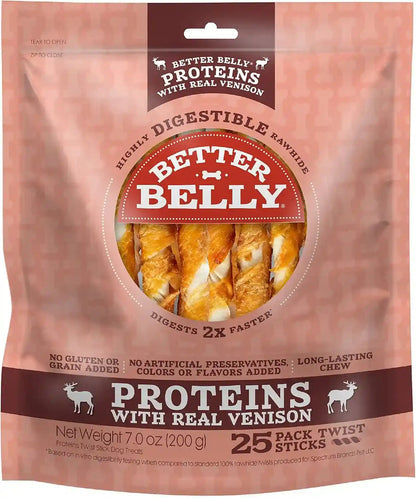 Better Belly Proteins with Real Lamb Twists, Digestible Rawhide for Dogs, 25 Count15