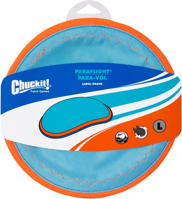 Chuckit! Paraflight Flying Disc Dog Toy - Water Floating Flyer - Durable Nylon Construction with Soft Rubber Edges - for Medium and Large Dogs - Size Large - 9.75" L X 9.75" W - Pack of 1 | Durable Nylon Build with Soft Rubber Edges, Made for Medium and Larger Sized Breeds, Lightweight and Easy to Throw, Pack of 17