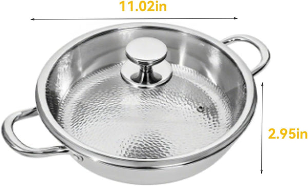Titanium Hammered Pan, Upgrade Double Handle No Coating Non-Stick Titanium Cookware, Ultra-Durable, Scratch-Resistant, Even Heating Frying Pans, Compatible with All Cooktops,11.02In/Lid7