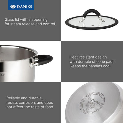Orlando 11-Piece Stainless Steel Cookware Set with Glass Lids, Includes Saucepan and Frying Pan, Tri-Ply Bases for Even Heating, Induction Compatible, Dishwasher Safe, Heatproof Handles6