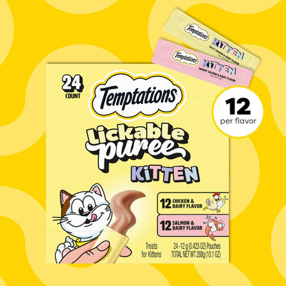 Temptations Lickable Puree Kitten Cat Treats, Chicken & Salmon, 24 Count | Chicken & Salmon, DHA Supports Brain Development, High Moisture for Hydration, under 15 Cal/Pouch, No Added Sugar or Fillers8