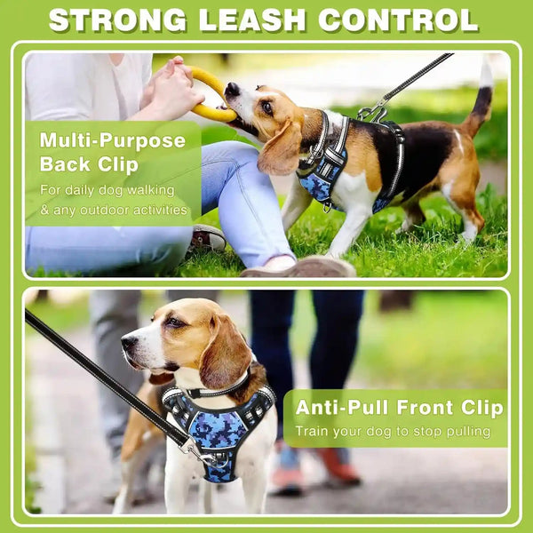Dog Harness No Pull, Pet Harnesses with Dog Collar, Adjustable Reflective Oxford Outdoor Vest, Front/Back Leash Clips for Small, Medium, Large, Extra Large Dogs, Easy Control Handle for Walking3
