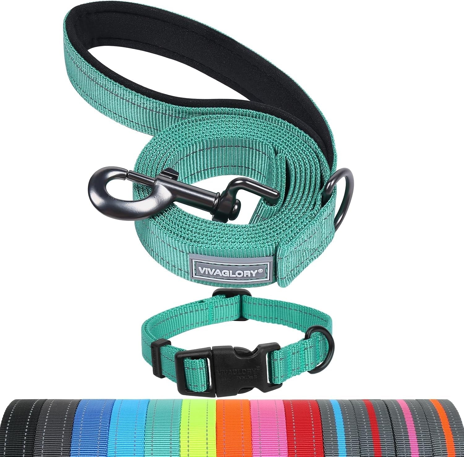 vivaglory-dog-leash-puppy-leash-for-collar-3ft-x-1in-black-with-soft-padded-handle-for-training-walking-heavy-duty-double-layer-nylon-pet-puppy