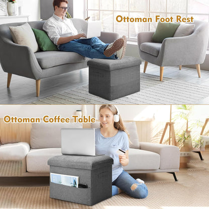 Storage Ottoman with Extra Thick Foam Padded Seat, Foldable Foot Rest Stool with Linen Fabric, 43L Ottoman with Storage Bench for Bedroom Living Room, Holds up to 300Lbs, 17X13X13In, Dark Gray4
