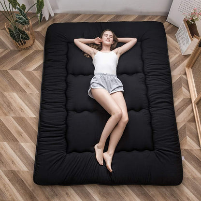 Japanese Floor Mattress 4" Thick Full Size Foldable Futon Mattress | Sleeping Pad Foldable Roll up Mat Boys Girls Dormitory Pad Kids Floor Lounger, Black1