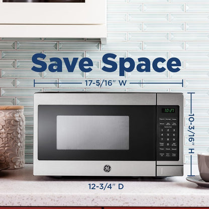 GCST07N1WSS Countertop Microwave Oven 700-Watt Compact 0.7 Cu Ft Stainless Steel Bundle with 2 YR CPS Enhanced Protection Pack and Deco Chef Pair of Red Heat Resistant Oven Mitt3