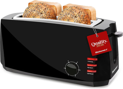 ECT4829B 4-Slice Long Slot Toaster, Extra-Wide Slots, Black | 6 Toast Settings, Defrost, Reheat & Cancel Functions, Slide-Out Crumb Tray, Great for Bagels & Waffles1