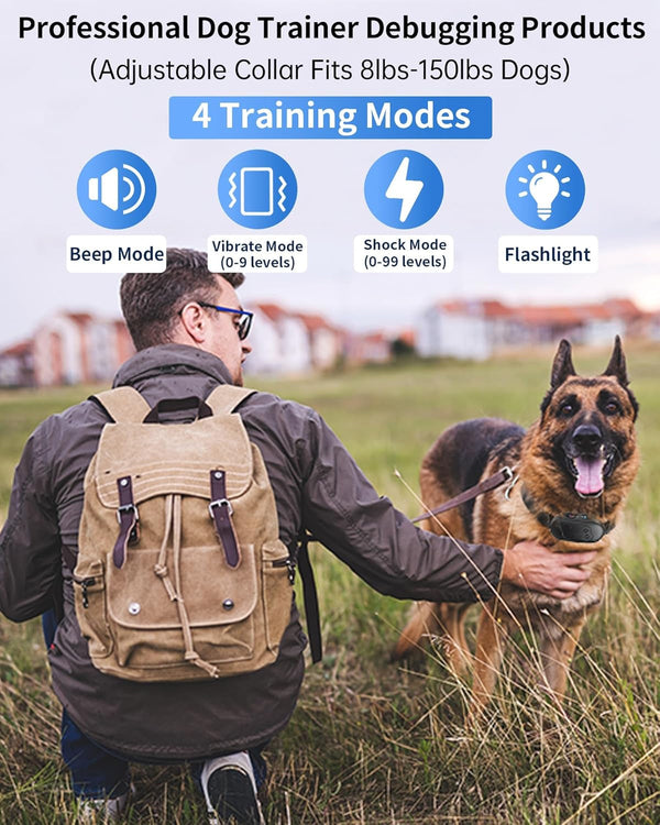 Dog Shock Collar with Remote Control - Rechargeable Dog Training Collar, IPX7 Waterproof E Collar for Dogs with 4 Safe Modes Flashlight Beep Vibration Shock Ideal for All Dog Sizes (8-150Lbs)2