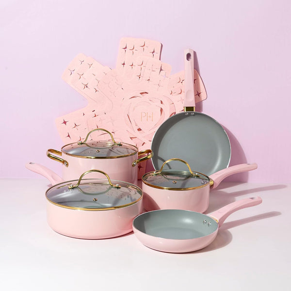 Epic Nonstick Pots and Pans Set, Multi-Layer Nonstick Coating, Tempered Glass Lids, Soft Touch, Stay Cool Handles, Made without PFOA, Dishwasher Safe Cookware Set, 12-Piece, Pink10