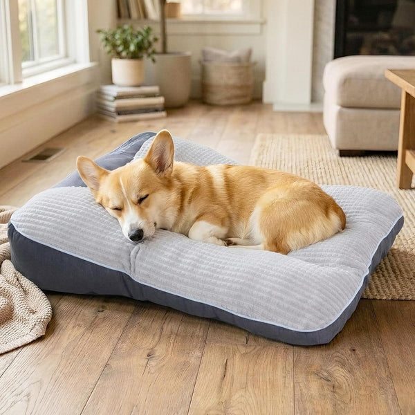 XL Dog Bed for Large Dogs up to 110 Lbs, Orthopedic Extra Giant Dog Sofa with Thick Plush Crate Mat & Bolster Pillow, Fluffy Washable Bed for Senior & Arthritic Dogs, Non-Slip Bottom, Grey 47"X37"9