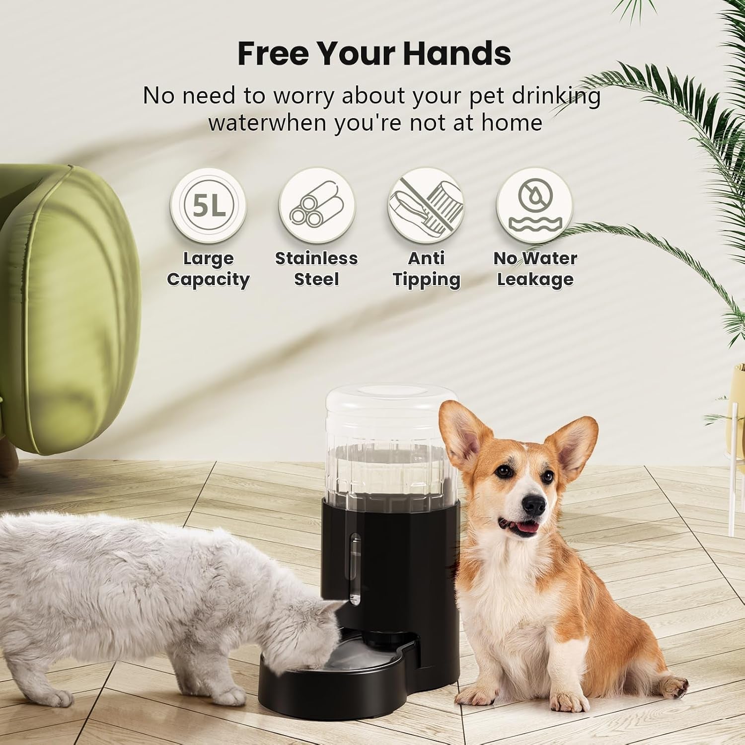 czpet-dog-water-bowl-dispenser-5l-wider-mouth-gravity-refilling-black-automatic-cat-waterer-with-removable-stainless-steel-bowl-upgraded-brush-easy-cleaning-large-drinking-area-for-multi-pet