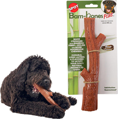 SPOT Bam-Bones plus Branch -Bamboo Fiber & Nylon, Durable Long Lasting Dog Chew for Aggressive Chewers – Great Toy for Adult Dogs & Teething Puppies under 60Lbs, Non-Splintering, 5.75In, Beef Flavor15