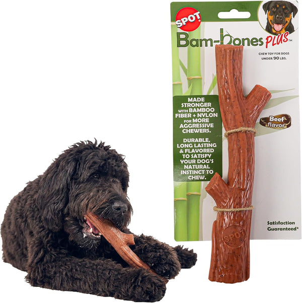 SPOT Bam-Bones plus Branch -Bamboo Fiber & Nylon, Durable Long Lasting Dog Chew for Aggressive Chewers – Great Toy for Adult Dogs & Teething Puppies under 60Lbs, Non-Splintering, 5.75In, Beef Flavor15