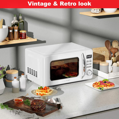 GLCMKZ11WER10 Retro Countertop Microwave Oven with Auto Cook & Reheat, Defrost, Quick Start Functions, Easy Clean with Glass Turntable, Pull Handle 1.1 Cu. Ft, White6