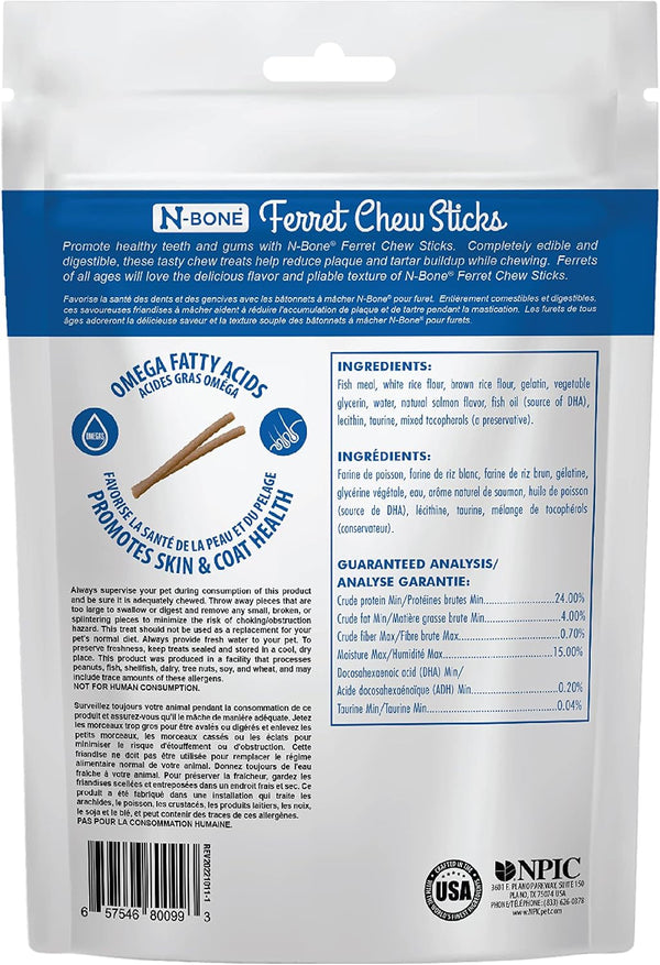 N-Bone Ferret Chew Sticks, Salmon Flavor, Natural Ferret Treats & Chew Treats, Tasty Snacks for Ferrets, 1.87 Oz2