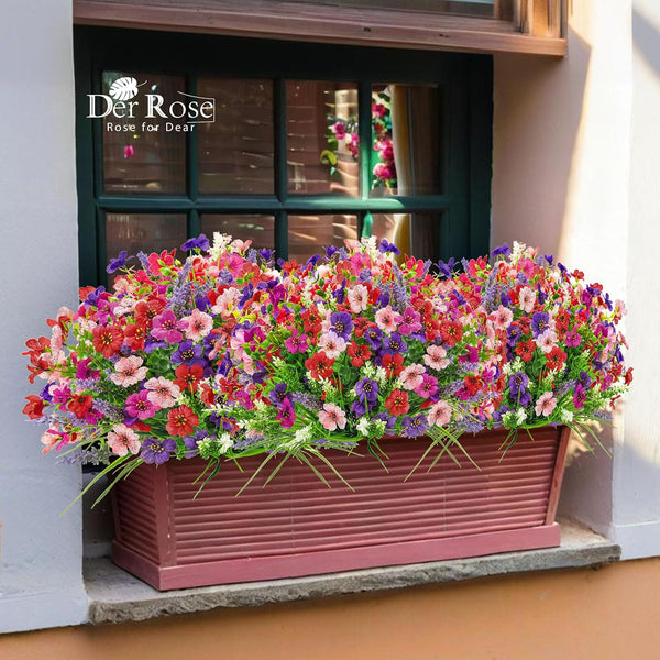 24 Bundles UV Resistant Artificial Flowers for Outdoors Mixed Colors Fake Flowers for Garden Porch Patio Fence Decor2