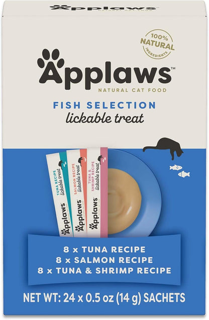 Applaws Fish Puree Lickable Cat Treats 24-Pack 0.5 Oz Sachets | 100% Natural, High Quality Protein, Limited Ingredient, Grain Free, Creamy Squeeze up Treats1