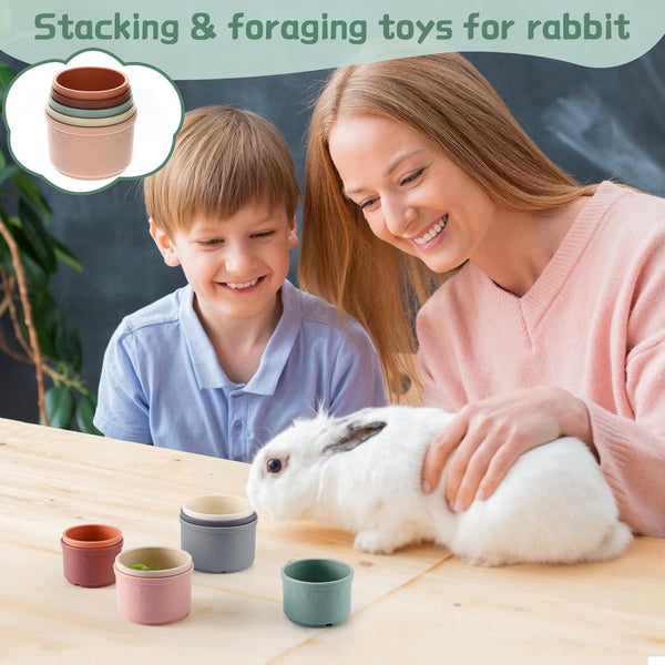 8 Pcs Stacking Cups for Bunny, Multi-Colored Reusable Rabbits Bunny Toys | MEWTOGO, Hiding Food and Playing, Keeping Bunnies Busy, Safe Plastic, Nesting Toys for Guinea Pig Hamster Gifts, 8 Sizes2