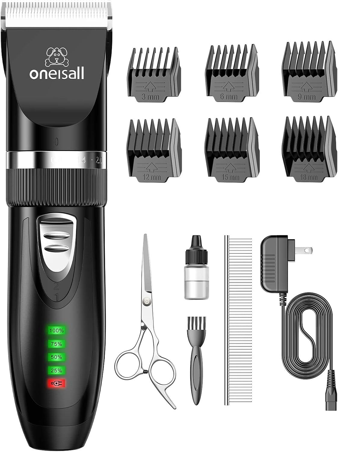 oneisall-quiet-cat-clippers-for-matted-hair-long-hair-cat-shaver-cordless-cat-grooming-kit-lcd-display-6-guard-combs-240-min-runtime-2-speed-low-noise-trimmer-for-cats-small-dogs