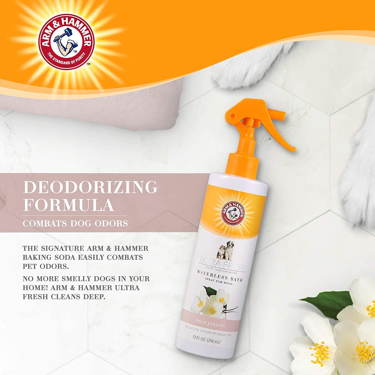 arm-hammer-ultra-fresh-waterless-dog-bath-spray-white-jasmine-10-fl-oz-no-rinse-baking-soda-formula-for-dogs-that-resist-bathing-freshens-coat-between-full-baths-or-after-outdoor-activity