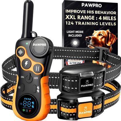 Dog Shock Collar with Remote, Unmatched 4-Mile Range, Night-Light Mode, Training Guide Included, 124 Training Levels & 4 Modes, Beep Vibration Shock, Waterproof Rechargeable, Fits All Dogs (1 Collar)9