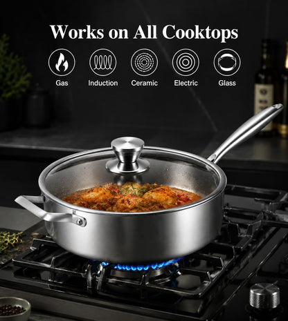 8 Quart Saute Pan with Lid,Tri-Ply Stainless Steel Deep Frying Pan,13.5Inch Large Skillet,Induction Compatible Cookware,Pfoa & PFOS Free,Oven & Dishwasher Safe4