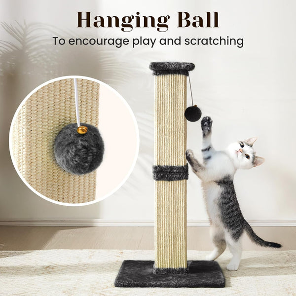 Fansafurn Tall Cat Scratching Post, 32'' Heavy Duty and Thick Scratching Post, Scratching Post for Adult Cats, Thick Sisal Rope with Hanging Ball, Grey6