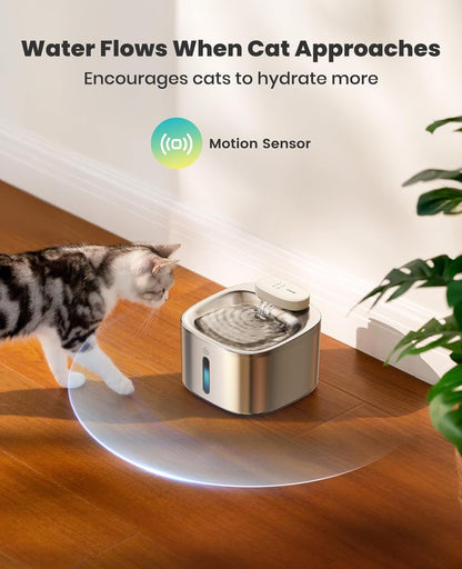 Oneisall Wireless Cat Water Fountain, 3.5L/118Oz Battery Operated Pet Drinking Fountain Stainless Steel, Running Water Dispenser Fountains for Cats, Cordless&Rechargeable with Motion Sensor(Hale 3.5L)5
