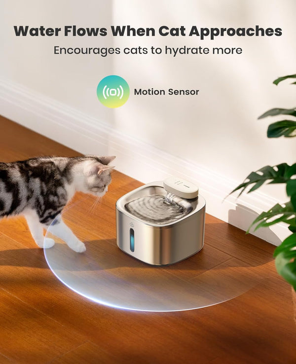 Oneisall Wireless Cat Water Fountain, 3.5L/118Oz Battery Operated Pet Drinking Fountain Stainless Steel, Running Water Dispenser Fountains for Cats, Cordless&Rechargeable with Motion Sensor(Hale 3.5L)5
