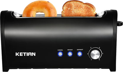 Long Slot Toaster 2 Slice,Cancel Reheat Defrost Functions,Removable Crumb Tray,6 Browning Settings,Extra Wide Long Slots,Stainless Steel,Black1