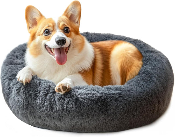 Hoewina Dog & Cat Bed for Indoor Cats, 20In Calming Donut Bed for Puppy and Kitten, Washable round Fluffy Pet Bed for Small Medium Dogs and Cats (Light Grey)23