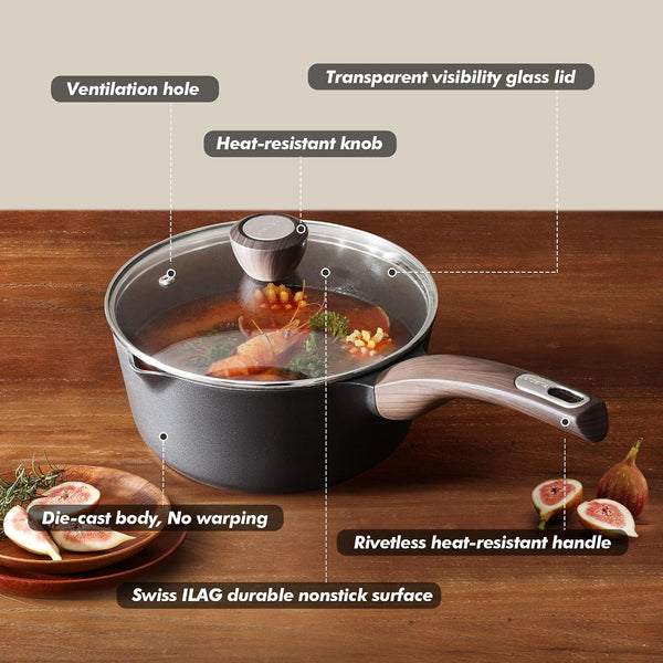 2.0 & 3.0 Quart Sauce Pan Sets with Lid, Cooking Pots Set, Nonstick Saucepan Set with Pour Spout, Small Kitchen Pot, Non Toxic Saucepot, Induction Comptable, Easy to Clean, PFOA Free8
