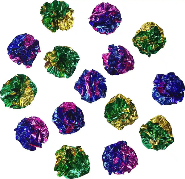 CHIWAVA 45PCS 1.6'' Mylar Cat Toy Ball Kitten Shiny Crinkle Crackle Balls | Interactive Indoor Lightweight Play Activity Chase Toys, Assorted Color8