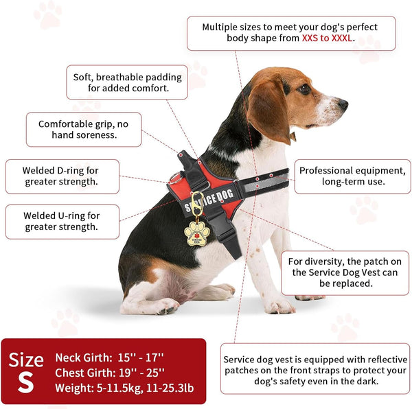 Opstin Service Dog Vest, ID Tag + 50 ADA Information Cards, Service Dog Harness in Sizes X Small to XX Large, Metal Dog Tag Has Ruggedized Clip, 2-Sided Service Animal Cards,Esa Accessory Set Small5