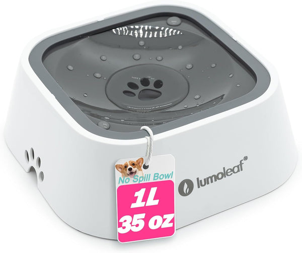 Lumoleaf No Spill Water Bowl for Dogs, Slow Feeder for Messy Drinkers, Drip-Free, Splash-Proof Design (Grey, 35Oz)1