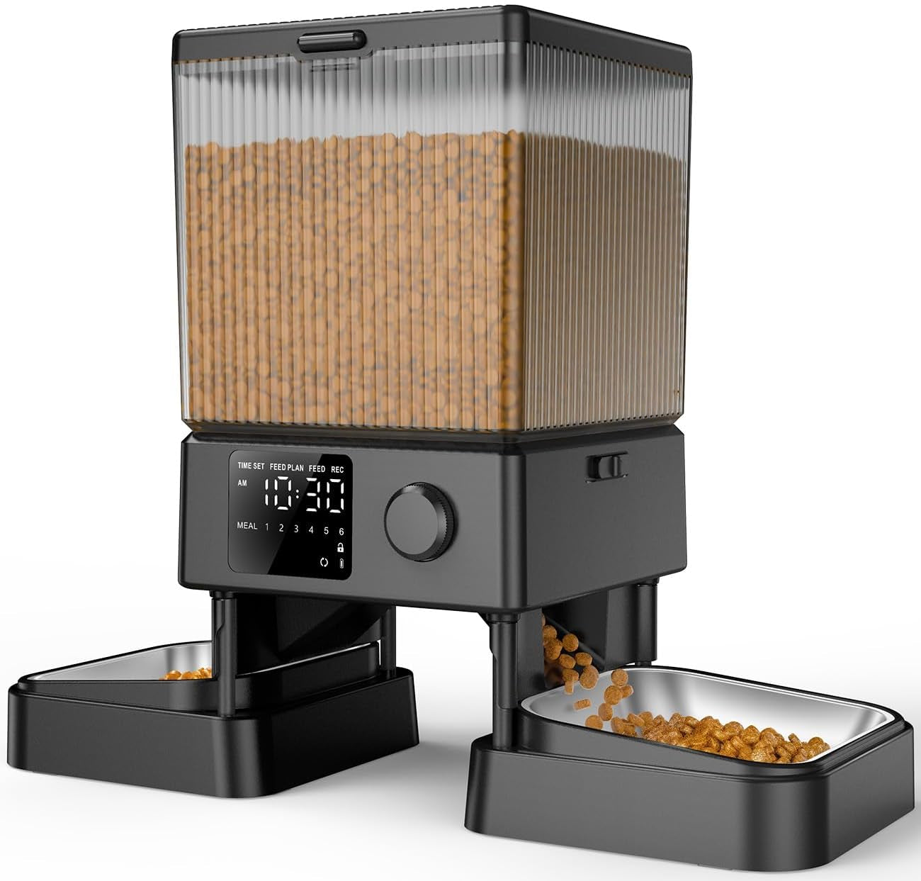 oneisall-automatic-cat-feeder-for-2-cats-pets-timed-cat-food-dispenser-20-cups-5l-prevent-fighting-precise-portion-balanced-dispense-non-slip-stable-voice-recorder-stainless-steel-bowls