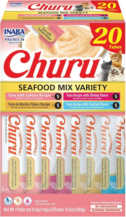 INABA Churu Cat Treats, Lickable, Squeezable Creamy Purée Cat Treat with Green Tea Extract & Taurine, 0.5 Ounces Each Tube, 50 Tubes, Tuna & Chicken Variety11