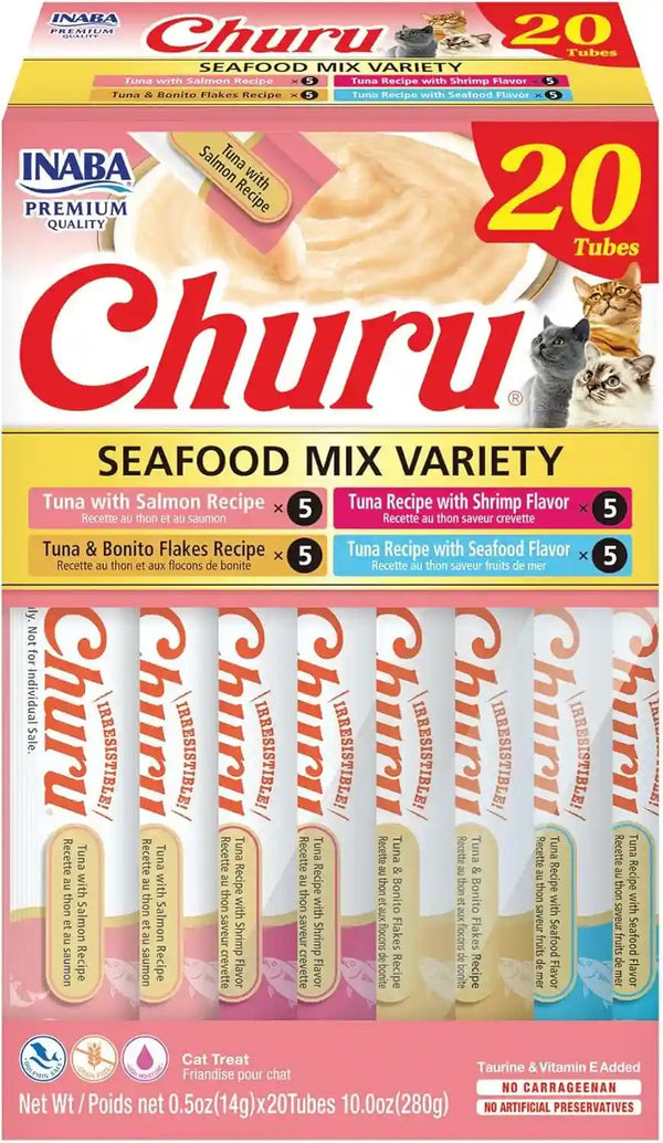 INABA Churu Cat Treats, Lickable, Squeezable Creamy Purée Cat Treat with Green Tea Extract & Taurine, 0.5 Ounces Each Tube, 40 Tubes, Tuna Variety Box11