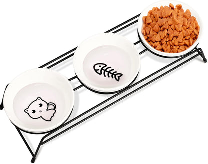Anti-Vomiting Raised Cat Bowls - 2 × 13 Oz Ceramic Cat Food & Water Bowls with Non-Slip Stainless Steel Stand, Dishwasher Safe for Indoor Cats10