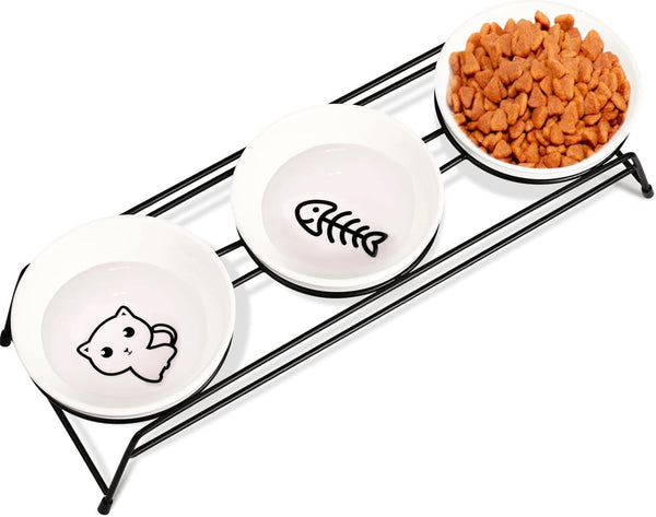 Anti-Vomiting Raised Cat Bowls - 2 × 13 Oz Ceramic Cat Food & Water Bowls with Non-Slip Stainless Steel Stand, Dishwasher Safe for Indoor Cats10