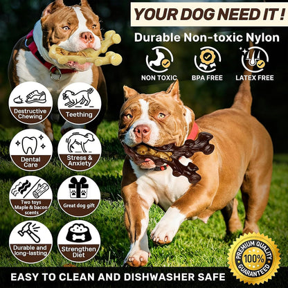 SIHRMIU 2 Pack Dog Chew Toys for Aggressive Chewers,Boredom and Stimulating Best Dog Toys for Medium/Large Breed,Tough Almost Indestructible Dog Bones for Teeth Cleaning and Training6