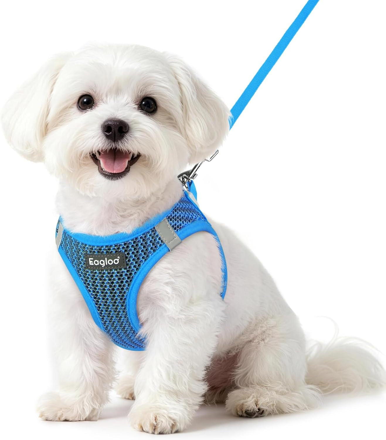 eagloo-small-dog-harness-and-leash-set-step-in-small-sized-puppy-pet-vest-light-soft-breathable-air-mesh-easy-on-and-off-with-hook-loop-reflective-for-safe-walking-pink-s