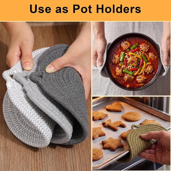 7" Trivets for Hot Dishes, 6 Pack Trivets for Hot Pots and Pans | Cotton Hot Pads for Kitchen Counter and Countertops, Trivets for Quartz Countertops Resist Heat, Scratches & Stains, Gray4